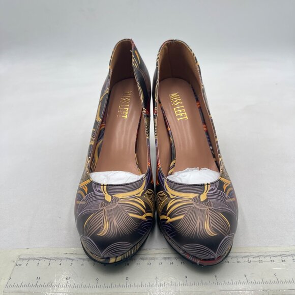 miss left Graffiti Low Platform Chunky High Heel Slip On Round Toe Dressy Pump - Picture 3 of 8